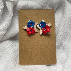 Handmade Clay Floral Star Earrings for the Fourth of July